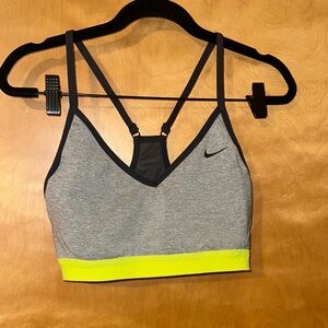 Nike Women's Sports Bra in Gray with Neon Yellow Trim